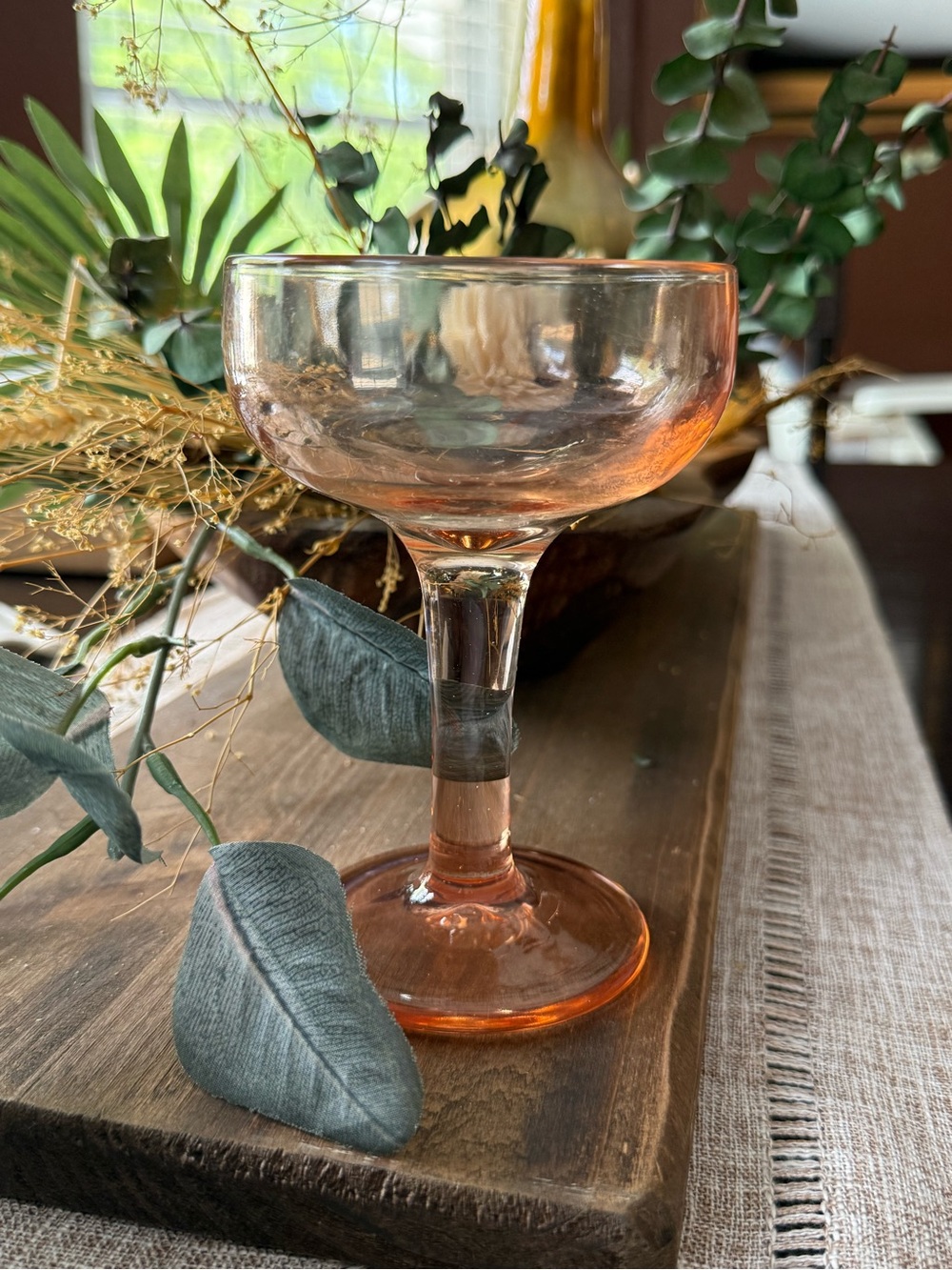 Vintage Pink Heavy Glass Champagne/Martini Coupe Glass Retro Elegant